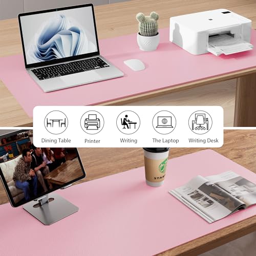 Aothia Leather Desk Pad Protector, Mouse Pad, Office Desk Mat, Non-Slip PU Leather Desk Blotter, Laptop Desk Pad, Waterproof Desk Writing Pad for Office and Home (23.6" x 13.7", Fairy Pink) - color: Fairy Pink, size: 23.6" x 13.7"