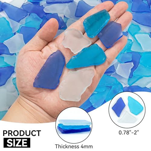 Keedolla Sea Glass for Crafts - 10 OZ Flat Frosted Seaglass Pieces Crushed for DIY Art Crafts, Vase Filler, Beach Weddings, Aquarium and Home Decor - Aquamarine, Cobalt Blue, White - color: Caribbean & Cobalt Blue, White, size: 10 OZ / 0.63 LB