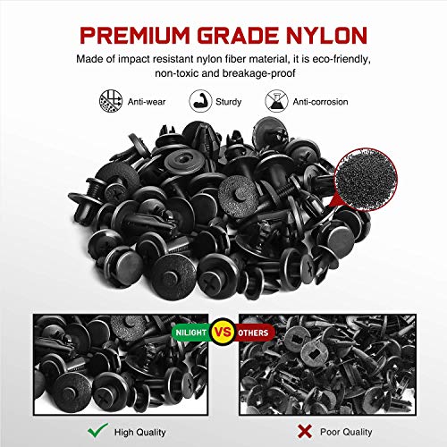 Nilight 190 Pcs Car Retainer Clips Fastener Remover 18 Most Popular Sizes Applications Auto Push Pin Rivets Set -Door Trim Panel Clips for Toyota Honda Nissan Mazda - color: 190PCS Clips + Remover