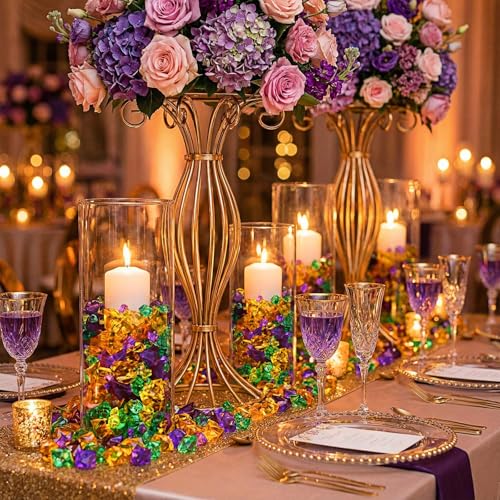 Syhood 570 Pcs 5 Sizes Yellow Green and Purple Fake Crushed Ice Rocks Acrylic Crystal Gems Plastic Diamonds Marble for Vase Fillers Table Scatter Room Mardi Gras Carnival St. Patrick's Day Decoration - color: Yellow, Green and Purple