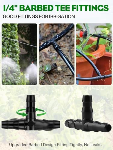 Kalolary 100PCS 1/4" Universal Barbed Tee Fittings, 1/4 Inch Barbed Tee Connectors Drip Irrigation Fittings for 4mm/7mm Water Tube Parts Drip Irrigation Hose Connector Watering System - size: 100 Count - 3.50 × 2.00 × 0.4 cm
