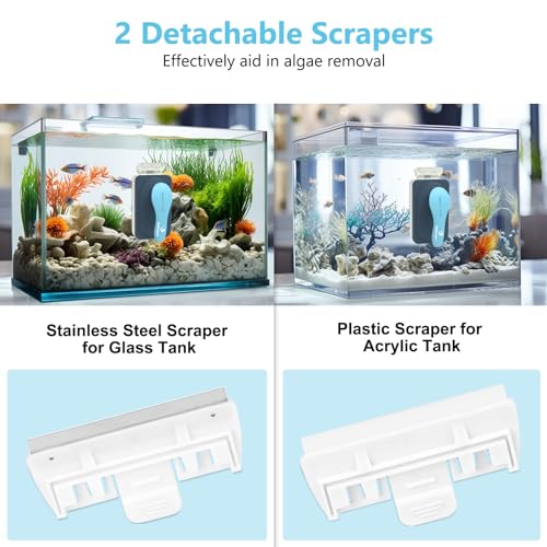fishkeeper Aquarium Magnetic Glass Cleaner, Fish Tank Algae Magnet Cleaning Tool with Algae Scraper for Glass Aquariums Tank, Floating Scrubber Brush, 2 Detachable Scrapers, Medium - size: M for Glass Thickness：1/4"-3/8"