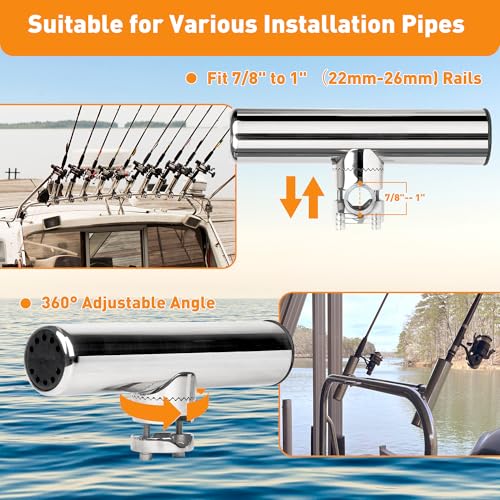 2 Pack Fishing Rod Holders for Boat Rail Mount, Stainless Steel Clamp on Rod Holder for Marine Boat, Fishing Boat, Pontoon, Jon Boat