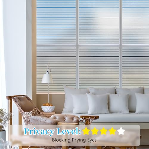 Niviy Window Privacy Film with Installation Tools, Stripe Frosted Glass Window Film Non Adhesive Vinyl Removable Static Cling Door Coverings Home Tint Blinds (Pure, 23.6 x 78.7 inch) - color: White, size: 23.6" x 78‘’