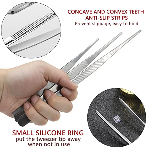 3pcs 8 10 12 Inch Stainless Steel Tweezers Tongs Kit, Extra Long Straight Tweezer, Serrated Tip Multi-Purpose Tweezers for Cooking, Crafts, Repairing, Medical, Water Plants, DIY - size: 8" 10" 12"