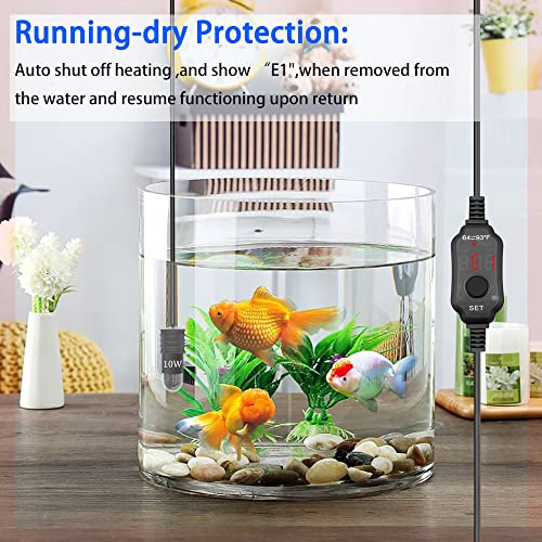 YOFOTHS Adjustable Mini Aquarium Heater 0.5/1/2/3 Gallon Submersible Small Fish Tank Heater 10W/20W/30W Digital Display Thermostat External Temperature Controller - size: USB-10W