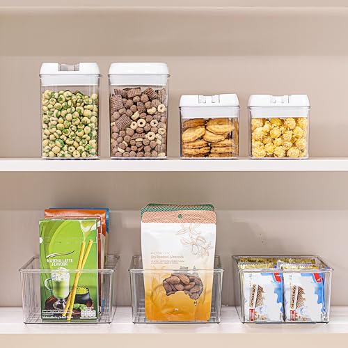 Vtopmart 6 Pack Food Storage Organizer Bins, Clear Plastic Bins for Pantry, Kitchen, Fridge, Cabinet Organization and Storage, 4 Compartment Holder Packets, Snacks, Pouches, Spice Packets - style: 6pack