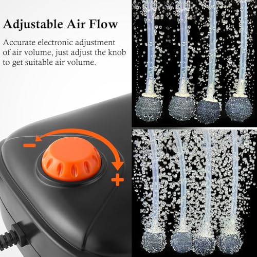 FEDOUR 4W/5W/8W Aquarium Corded Electric Air Pump, 96GPH/160GPH/256GPH Dual Outlets 4 Outlets Oxygen Pump, Ultra Quiet Aquarium Bubbler for up to 300 Gallon Fish and Turtle Tank - style: 4 Outlets-8W