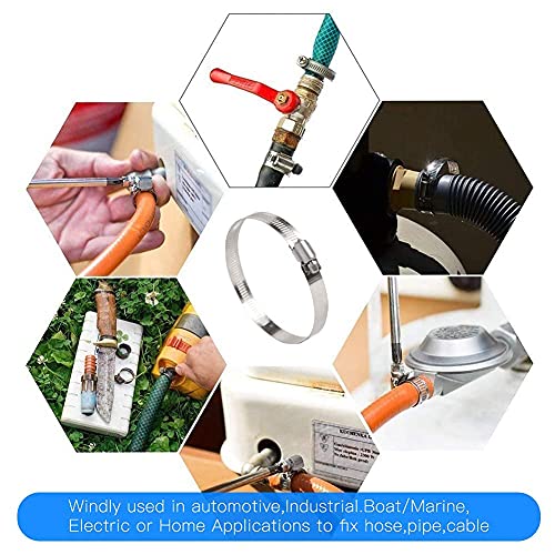 Quickun 20Pcs 1" Stainless Steel Hose Clamp Worm Gear Clamps Adjustable 0.55"-1.06"(14-27mm) Range, Fuel Line Clamp for Water Pipe, Hose Clips, Automative and Mechanical Application - size: 0.55"-1.06"