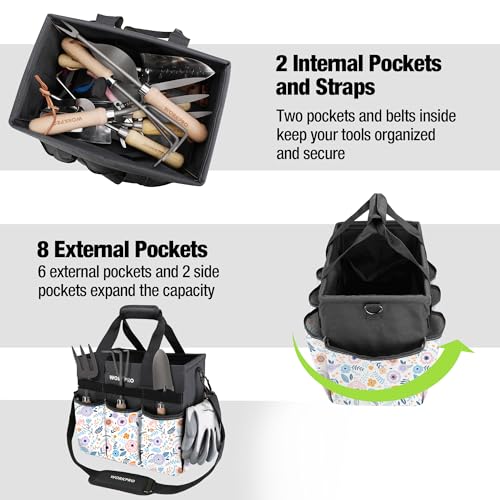 WORKPRO Garden Tool Bag Organizer, Heavy Duty Gardening Tote Bag with 10 Pockets and Long Adjustable Shoulder Strap, Standable Garden Home Tool Kits Organizer, Floral White (Tools are not Included) - color: Floral White