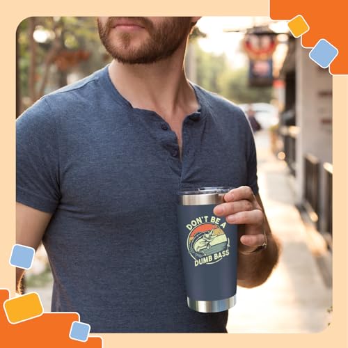 NewEleven Fathers Day Gift For Dad, Him, Men - Fishing Gifts For Men - Cup Gift For Fisherman, Father - Dad Birthday Gift From Wife, Kids - 20 Oz Tumbler - color: Dumb bass navy