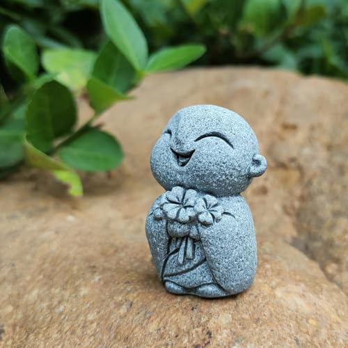 livelyfish Mini Monk Statue Japanese Buddha Figurine Praying Monk Statues Sandstone Happy/Smiling Ornament for Fish Tank Aquarium Home Decoration (B) - size: B