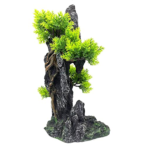 Aquarium Mountain View Stone Ornament Tree Rock Cave - Aquarium Decorations Large and Tall Fish Tank Decorations for Large Fish Tank - 13.4 Inches High - color: Black Mountain View, size: Tall - Fish Tank Mountain View