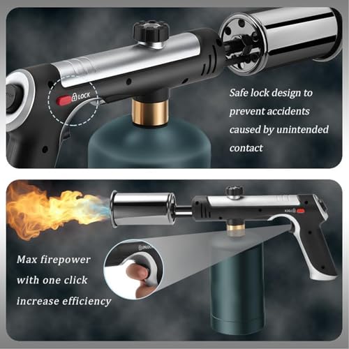 Powerful Propane Torch Gun, Kitchen Torch With Adjustable Flame, Flamethrower Blow Torch for BBQ, Campfire, Searing Steak, Camping (Propane Tank Not Included)-Silver - color: Silver
