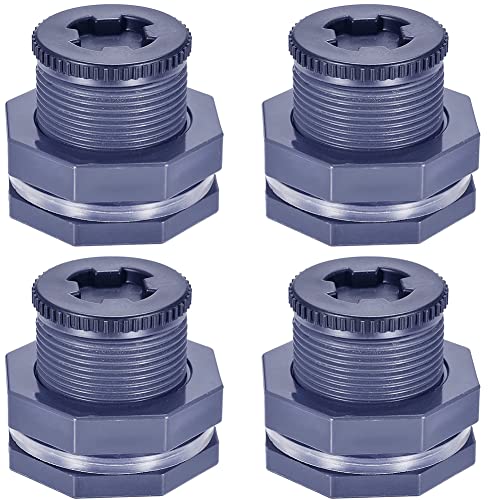 3/4” Female PVC Bulkhead Fitting with Plug Silicon Seal Gasket Water Tank Connector for 1-3/8 Inch or 1-1/2 Inch Hole Saw Rain Barrels, Aquariums (pack of 4) - color: 4 Pcs, size: 3/4 Inch