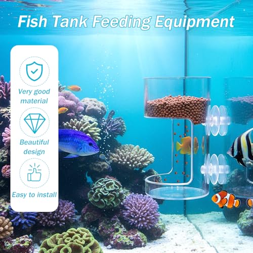 2PCS Fish Tank Feeding Tray, Fish Food Feeder with Suction Cup, Clear Aquarium Feeders, Cylindrical Fishes-Feeder, Round Aquariums & Fish-Bowls Accessories