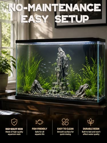 Aquarium Decor - Tall and Large Mountain Rock Ornament for Fish Tank, Aquarium Hideout with Rock Texture for Betta, Guppy, Shrimp - Safe Aquatic Decoration, Fish Hiding House（Black） - color: Tall Peak Rock - Black