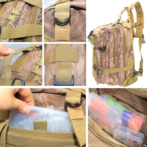 Lightweight Fishing Tackle Backpack Professional Water-Resistant All-in-One Rod Holder & Gear Storage - color: Python Pattern Mud Color