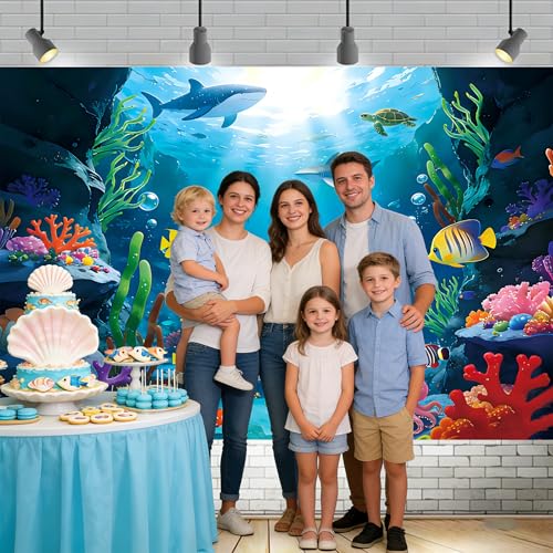 10x6.5Ft Under The Sea Backdrop Polyester Ocean Backdrop Under The Sea Themed Party Decorations for Girls Boys Birthday Party with Ribbon - color: Under The Sea, size: 10×6.5 ft