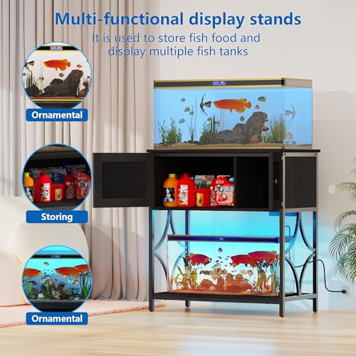 20-29 Gallon Aquarium Stand with Power Outlets & Cabinet Storage | 330lbs Capacity Metal Frame, Cabinet Storage, 30.7"x15.7" Tabletop, Fits Fish Tanks & Reptile Terrariums, Black - color: Black