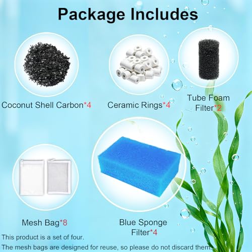4-Set Complete 3-Stage Filter Media Kit Replacement for Fluval AC50/Aquaclear 50 Power Filter – Includes Foam, Biomax & Carbon for Freshwater & Saltwater Aquariums & Fish Tanks - size: For AC50