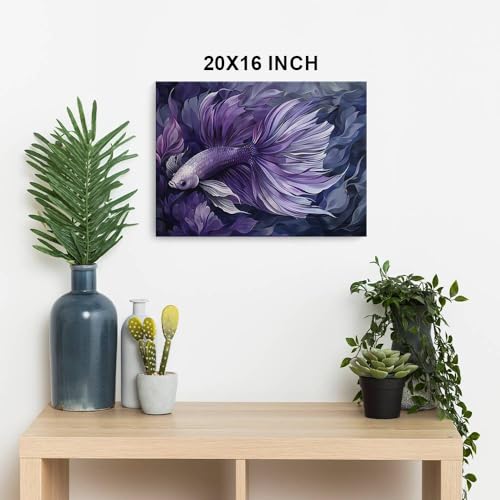 HomeGiftCentral Betta Fish Purple Dark Design 2 Canvas Wall Art Picture Prints Artwork Framed For Living Room Wall Home Decor Gifts For Family Art Easy Hanging - color: Design 2, size: Small(10x8in)