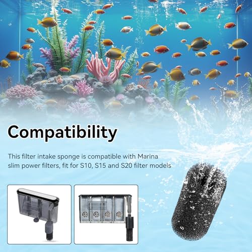Pre Filter Sponge for Aquarium, Replacement Aquarium Intake Filter for Marina S10, S15 and S20 Filter Models, Aquarium Filter Media Strainer for Aquarium Fish Tank, Protects Fry and Shrimp, 8 Pack