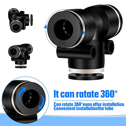 Boao 20 Pcs 1/4 Inch Pneumatic Push to Connect Tee Fittings - Plastic 3 Way Air Line Adapter, Quick Connect Tube Connectors for Industrial Automation, Auto Repair, DIY Air Tools(1/4 Inch)