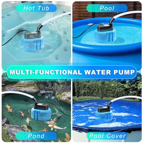 DeeprBetter Above Ground Pool Cover Pump, Submersible Water|Sump Pump for Draining, 850 GPH Blue