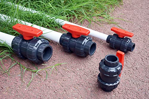 Union Ball Valve 3/4" with Full Port (2-Pack), UPVC Full Flow Ball Valve - U.S. ASTM EPDM O-Rings and Reversible PTFE Seats，Rated at 230 PSI, 3/4 inch Socket (3/4") - size: 3/4 Inch (0.75"), style: Pack of 2
