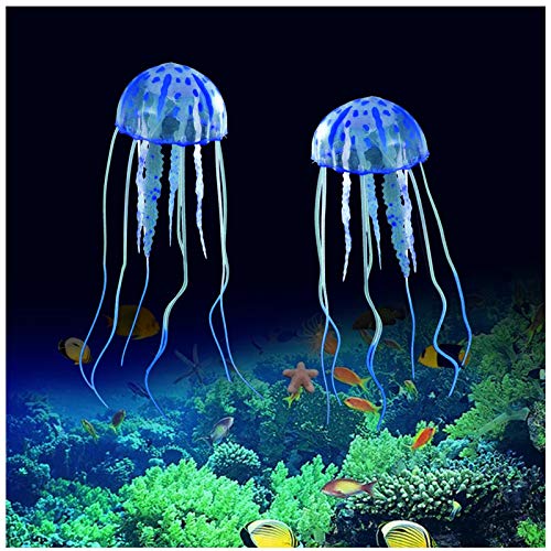 WishLotus 2 PCS Jellyfish Fish Tank Decorations, Simulation Jellyfish Plant Ornament, Fish Tank Jellyfish Glow Decorations, Fishtank Decorations for Various Aquarium (S, Blue) - color: Blue, size: Small