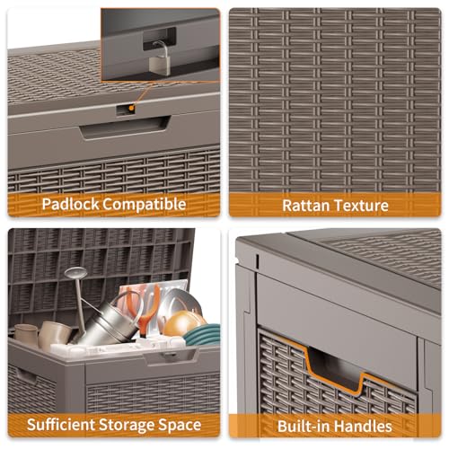 PatioZen 30 Gallon Resin Deck Box, Lockable Patio Outdoor Storage Box for Furniture, Garden Tools and Tools Storage, Waterproof Outside Storage Boxes - Grey - color: Grey, size: 30 Gallon