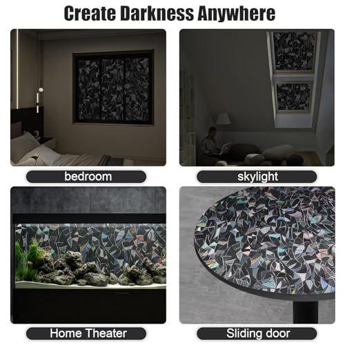 QHY Sunshine Total Blackout Window Film Privacy， Frosted Glass Window Film，Black Window Tint， No Glue， Detachable, no Marks, Suitable for Repeated use (Black Rainbow, 23.6 in X 78.7 in) - color: Black Rainbow, size: 23.6 in X 78.7 in