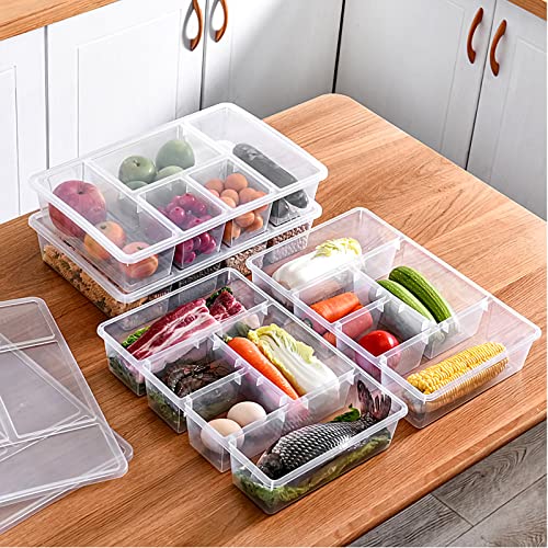 MANO 2 Pack Divided Veggie Tray with Lid - 5 Compartment Clear Snack Containers for Fridge, Stackable Produce Saver Storage for Fruits, Vegetables, Meat & Fish