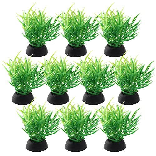 Piutouyar Green Aquarium Plant Ornaments, Artificial Water Plants, Lifelike Plastic Fish Tank Foreground Grass, Water Tank Decorations (10Pcs)