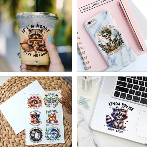 Funny UV DTF Stickers - 20 Sheets Cute Highland Cow Raccoon UV DTF Cup Wraps for 16 20 oz Glass, If I'm Moody Give Me Foody Fun Ghost Skull Butterfly Transfer Sticker Decal DIY Water Bottle Decoration - style: Funny Quotes