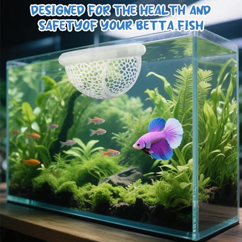 2 Sizes Floating Betta Fish Hide and Shrimp Cave – 3D Printed Aquarium Hammock, Floating Feeder Ring, and Resting Shelter for Nano Aquariums & Fish Tank Decorations (White)