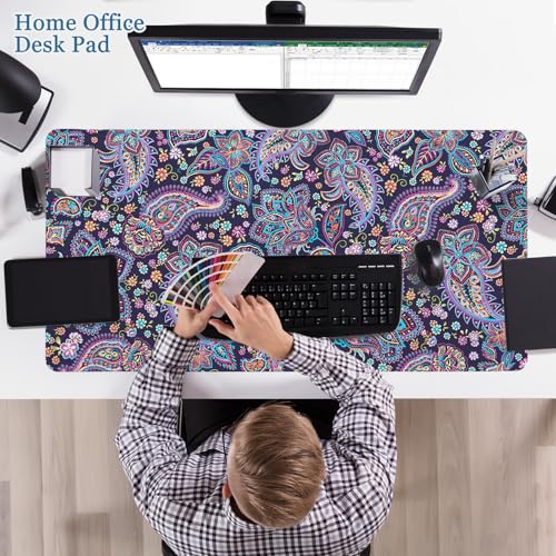Mouse Pad Paisley Floral, Desk Mat for Desktop, Boho Flowers Desk Pad Extended XXL Large Gaming Mouse pad Anti-Slip with Stitched Edges Waterproof Computer Laptop Keyboard Desk Mat for Women Girls - color: Paisley Floral, size: 31.5" x 15.7"