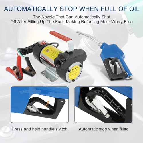 Diesel Fuel Transfer Pump Kit, 10 GPM 12V DC Portable Electric Self-Priming Fuel Transfer Extractor Pump Kit with Automatic Shut-Off Nozzle Hose for Diesel, Kerosene, Machine, Transformer Oil