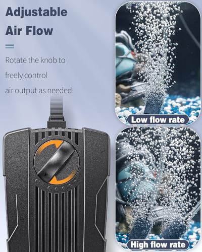 Pawfly 50 GPH Aquarium Air Pump for 10-60 Gallon Fish Tanks Dual Outlet Adjustable Ultra Quiet Aerator Pump with Airline Tubing, Air Stones Connectors, Check Valves and Nano Bio Sponge Filter - size: 50 GPH