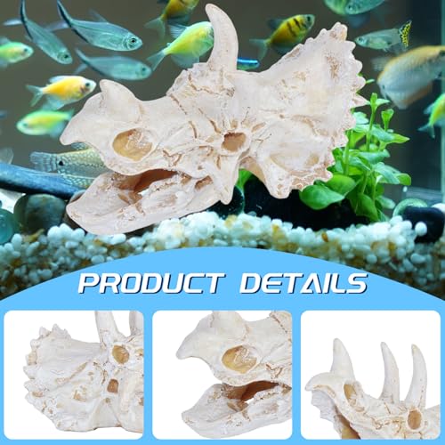 Saim Resin Dinosaur Triceratops Skull Model Aquarium Decoration | Reptiles Hideout, Fish Tank Ornament, Home Office Display