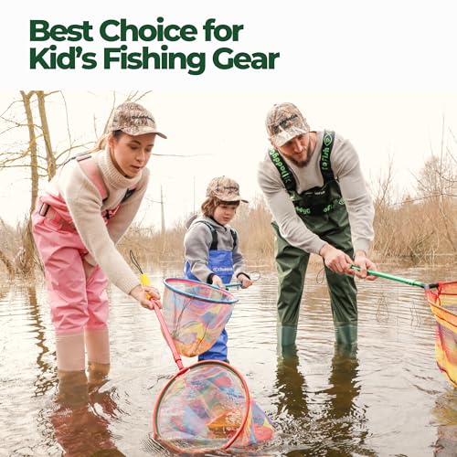 DaddyGoFish Kids Fishing Net - Extendable Telescopic Landing Net for Boy Girl Children Catching Small Fish Crab Shrimp Minnow Dragonfly Beach Pier Lake River Ocean - color: Style 2 (Green)