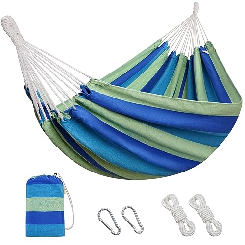 INNO STAGE Brazilian Hammock with Tree Straps - Cotton Hammocks Portable Hammock with Carry Bag for Backyard, Porch, Outdoor and Indoor Use - color: Blue Green, size: X-Large