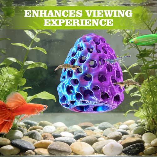 Shrimp Dome Hide, Shrimp Hides for Aquarium, Betta Fish Hideout with Suction Cup, Betta Habitat Tank Ornament Accessories, Aquarium Decor for Small Fish Guppy Hiding Resting (Lid Blue Red) - color: Blue Red Gradient With Lid