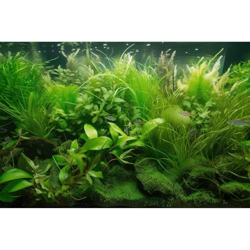 Aquarium Background Diverse Collection of Aquatic Plants Seagrasses Terrarium Background Redwood Root Moss Tropical Style Underwater Lush Green Plants Fish Tank Background Wallpaper Poster 24x12in - color: Green, size: 24(W)x12(H)inches/ 60(W)*30cm(H)