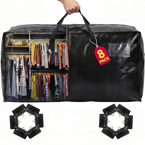 Moving Bags Heavy Duty,Extra Large Moving Bags for Travel/College Packing/Storage/Organization/Seasonal Clothes & Bedding Storage,Moving Supplies Bins,Compatible with Ikea Frakta Cart (Black,8Pcs) - color: Black, size: 8 Pack