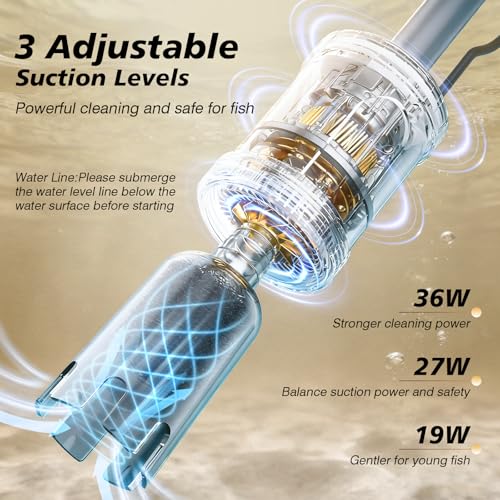 AKKEE Aquarium Vacuum Gravel Cleaner Handle Control, 8 in 1 Multifunctional 36W Electric Fish Tank Cleaner Vacuum for Automatic Water Change, Wash Sand, Water Circulation and Timed Off，Orange