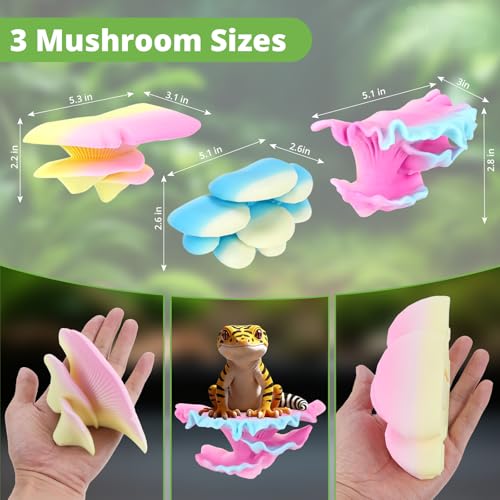 Westant Mushroom Decor for Reptile Tank, Fish Tank, Pet-Safe Bearded Dragon Tank Accessories, Realistic Terrarium Plants for Leopard Geckos, Crested Geckos, Tree Frogs, Snakes (Aurora, Trio Cap) - color: Aurora, size: Trio Cap