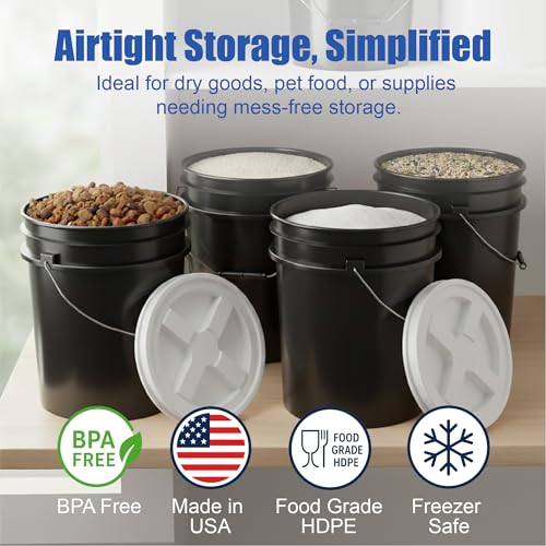 ePackageSupply 5 Gallon Bucket - Food Grade Bucket with Airtight Gamma Seal Screw-On Lid, BPA-Free, Heavy-Duty 90 Mil HDPE Plastic, Bulk Storage, Durable Container, Made in USA, Black/White, 6 Packs - color: Black/White, size: 6 Packs