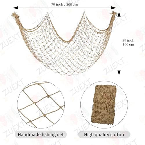ZUEXT Caramel Decorative Fishing Net 80x40 Inch, Large Picture Fish Net, Wall Photo Hanging Fishnet for Nautical Mermaid Pirate Ocean Themed Hawaii Beach Under the Sea Party Decorations - color: Caramel, size: 80" x 40" - 1 Pack